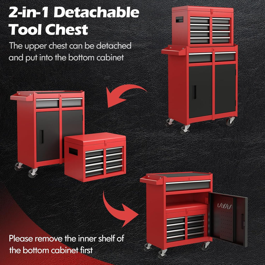 IRONMAX Rolling Tool Chest, Lockable 5-Drawer Tool Cabinet w/Tool Side Slot & Universal Wheels, 2 in 1 Detachable Tool Box Storage Organizer for Garage Workshop Auto Shop