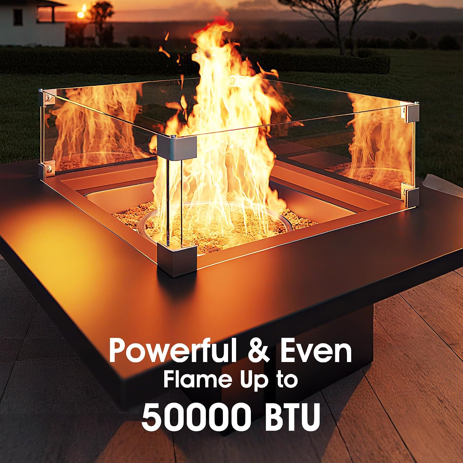 28 Inch Outdoor Propane Fire Pit,50,000 BTU Gas Fire Pit Table with Steel Lid,304 Stainless Steel H-Burner,Wind Guard,Fire Pits for Patio Deck,Black