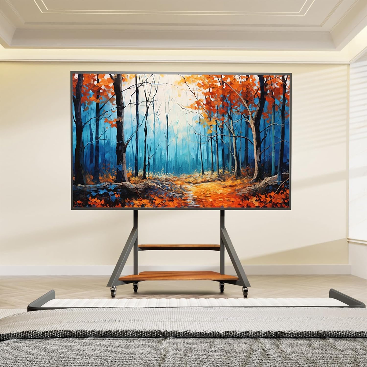 Mobile TV Stand for 65-100 Inch TVs,Adjustable Heights TV Mount Stands with Large Wood Shelf and Wheels,Modern Living Room Rolling TV Stand, Up to 220 lbs,VESA 800x600mm,Walnut(VC-Z1188)