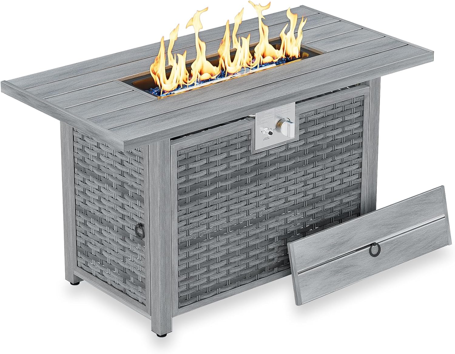 Dineli 43-Inch Rectangular Propane Fire Pit Firepits for Outside Patio Fire Pit Table, Gas Fire Pits with Adjustable Feet, Tabletop Fire Pits for Backyard Deck Balcony, 50,000 BTU, Light Gray