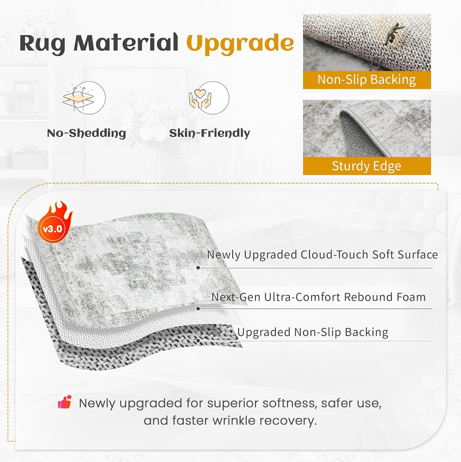 9x12 Area Rug for Living Room, Washable Vintage Boho Medallion Rugs Soft Non Slip Large Area Rug Stain Resistant Indoor Retro Carpet for Bedroom Nursery Kids Dining Room Home Office(Grey, 9'x12')