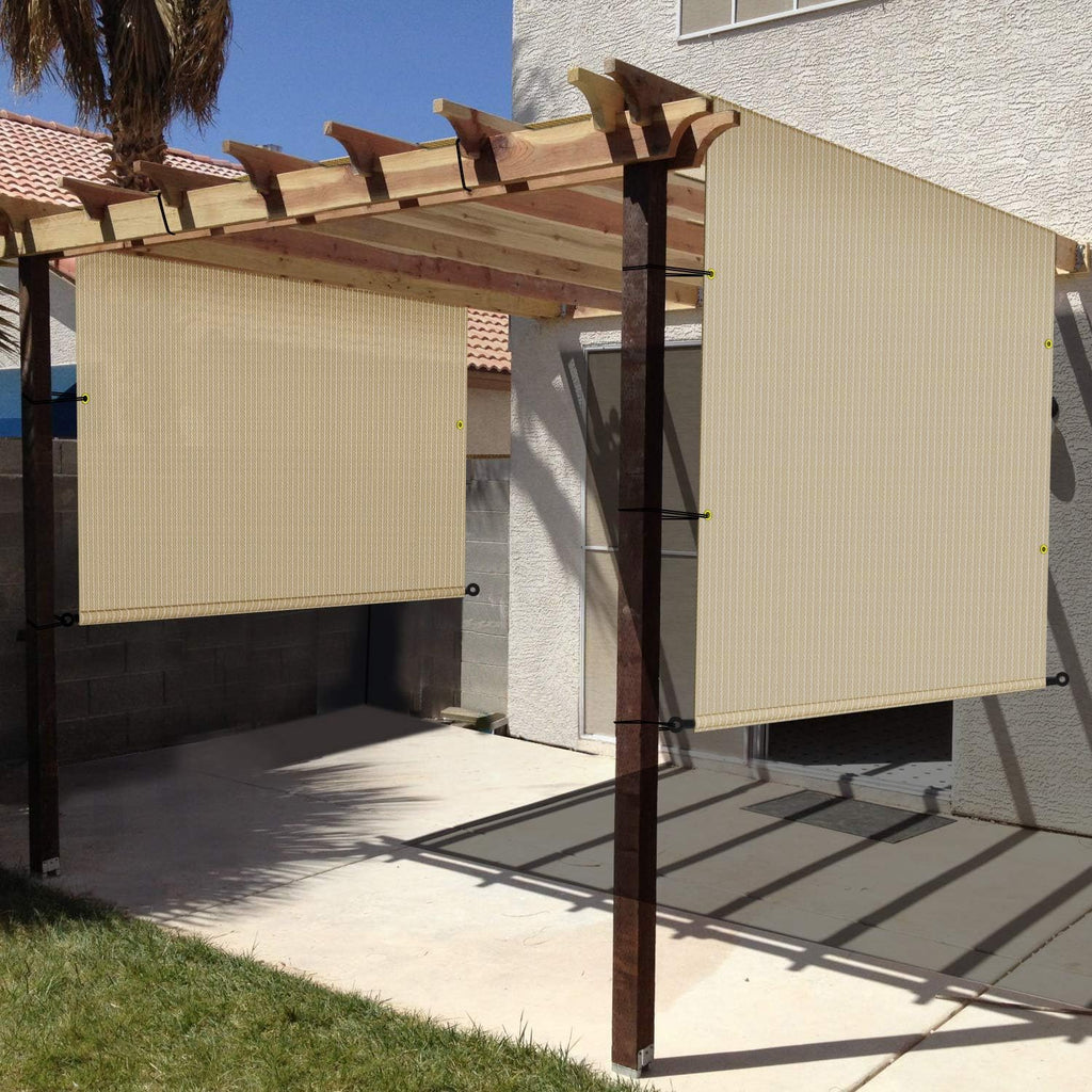 Windscreen4less 9'x16' Outdoor Pergola Replacement Shade Cover Canopy for Patio Privacy Shade Screen Panel with Grommets on 2 Sides Includes Weighted Rods Breathable UV Block Beige