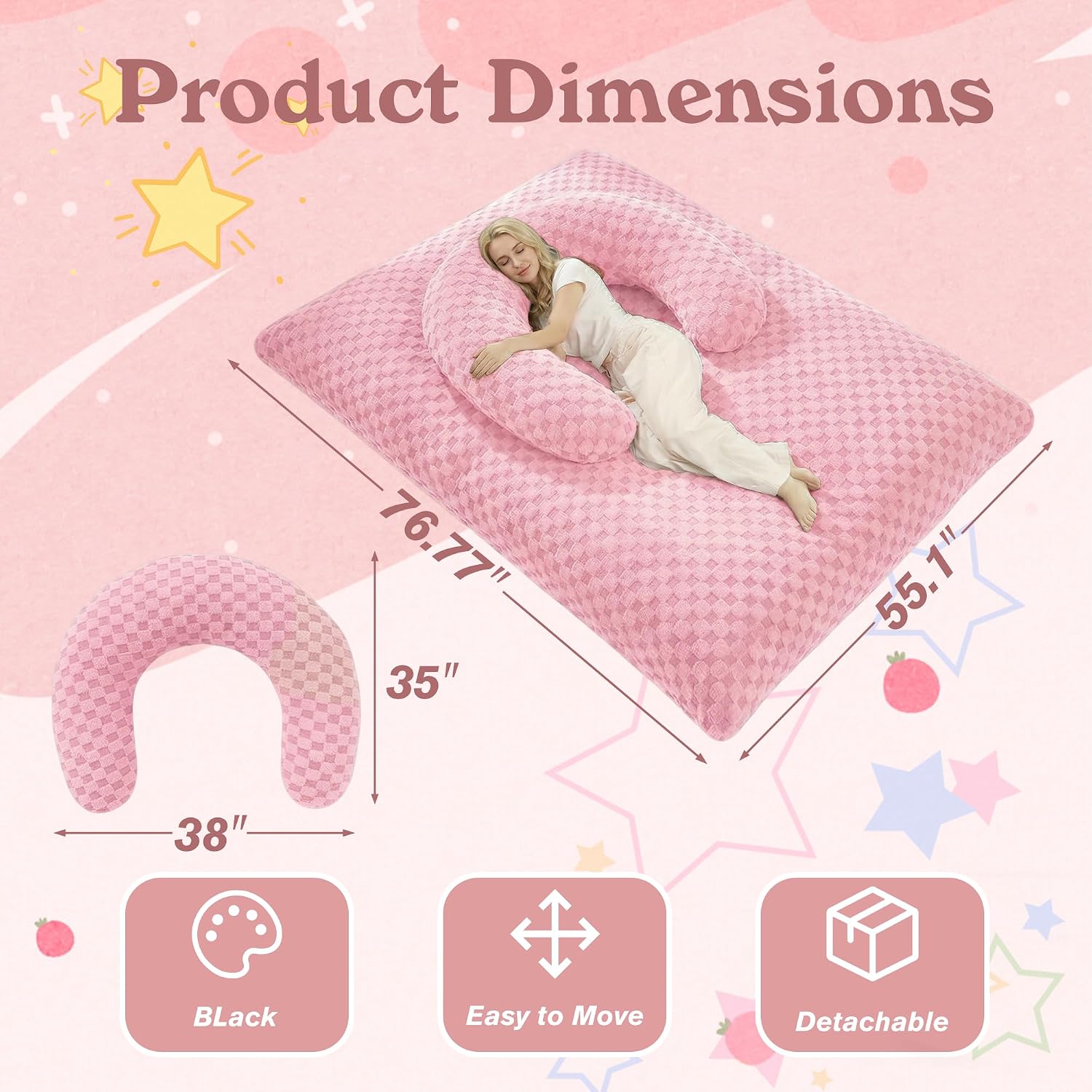 HABUTWAY 3 in 1 Bean Bag Chair with Portable U-Shaped Pillow, Giant Bean Bag with Washable Cover, Convertible Sofa Bed (Pink)