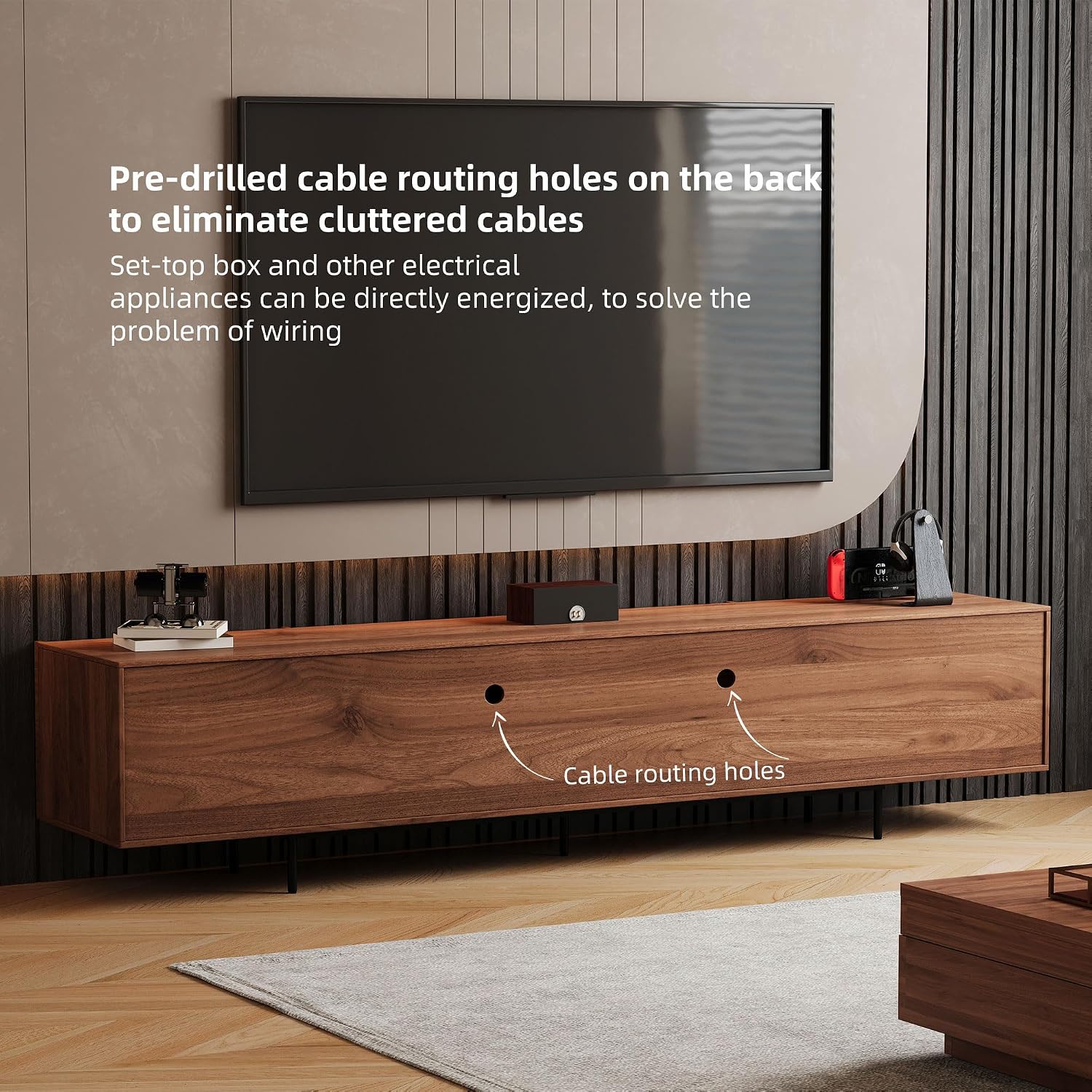 94.48' Mid-Century Modern TV Stand, Walnut Media Console with 4 Storage Cabinets, Entertainment Center for TVs up to 100 Inches, Ideal for Living Room or Bedroom