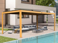 Domi Outdoor Pergola 10' x 16', Aluminum Louvered Pergola with Adjustable Roof, Wood Grain Frame, Efficient Drainage System for Patio, Deck, Garden