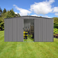 13x11 FT Metal Storage Shed, Outdoor Storage Shed with Window & Apex Roof, Lockable Door for Garden, Backyard, Lawn, and Utility Shelter, Weather-Resistant, Easy to Set Up, Grey