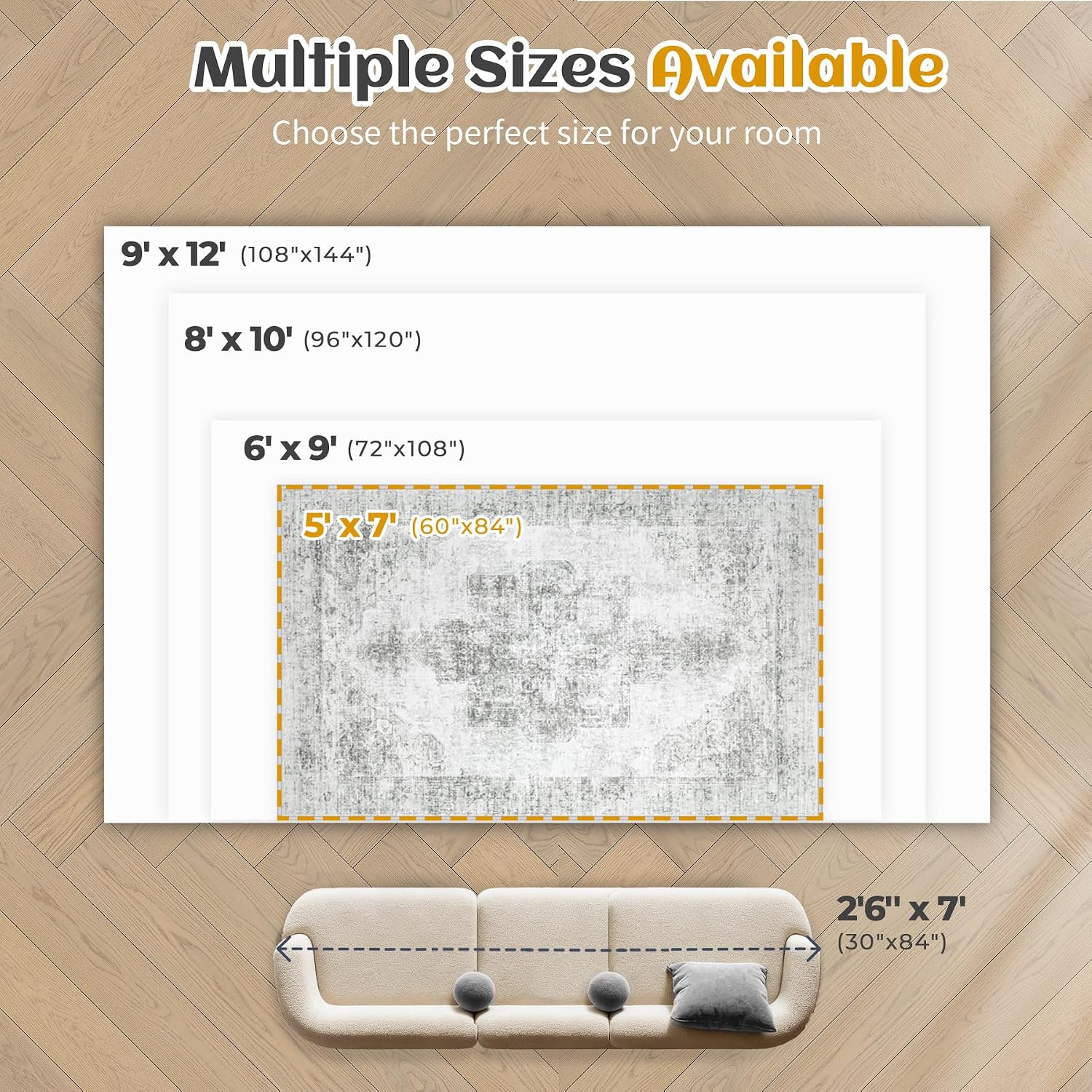 9x12 Area Rug for Living Room, Washable Vintage Boho Medallion Rugs Soft Non Slip Large Area Rug Stain Resistant Indoor Retro Carpet for Bedroom Nursery Kids Dining Room Home Office(Grey, 9'x12')