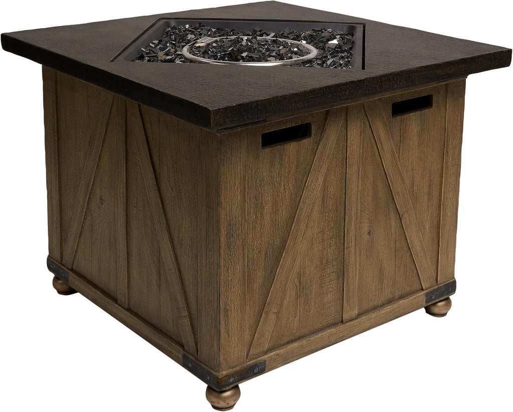 Alpine Corporation 24' Wood Grain Fire Pit Table, 50K BTU, All Weather Outdoor Heater with Flame Control for Patio, Garden and Yard
