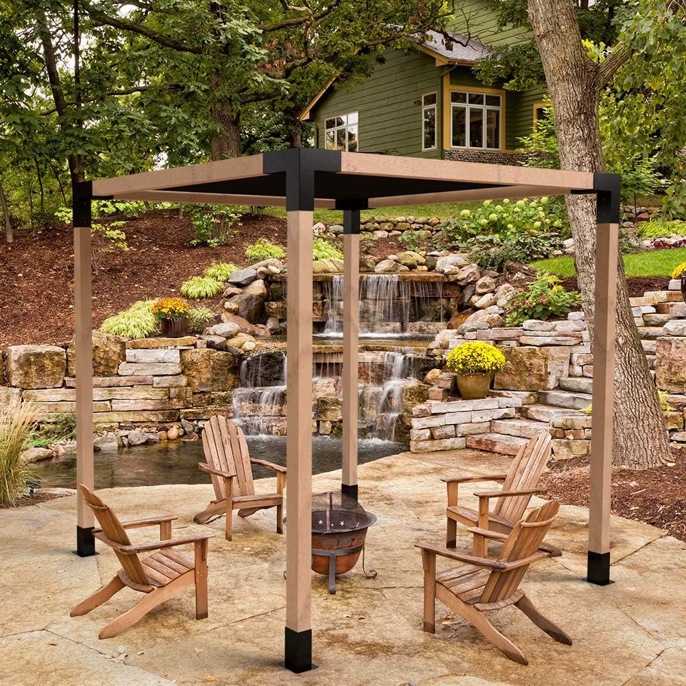Pergola Kit | Easy, Modular, Modern Pergola Hardware Kit | DIY Elevated Wood Stand Kit with Powder Coated Steel Brackets | Includes 4 Bracket Shoulders 4 Boots 2' Bolts for 4x4 Lumber