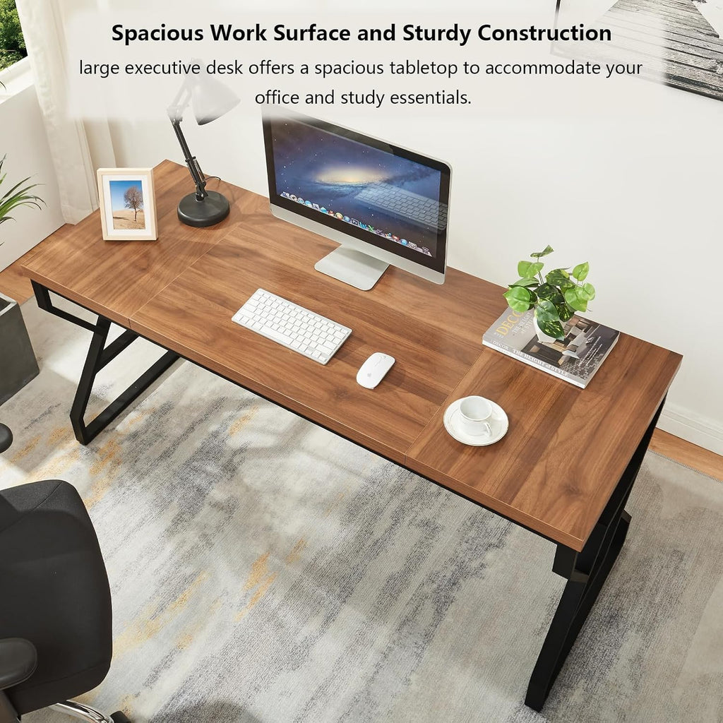 HOMISSUE 63-inch Executive Desk, Large Home Office Desk with Engineered Wood Tabletop and Metal Frame, Rustic Writing Desks with Sturdy Structure, Computer Desks for Home Office, Study Room,Brown