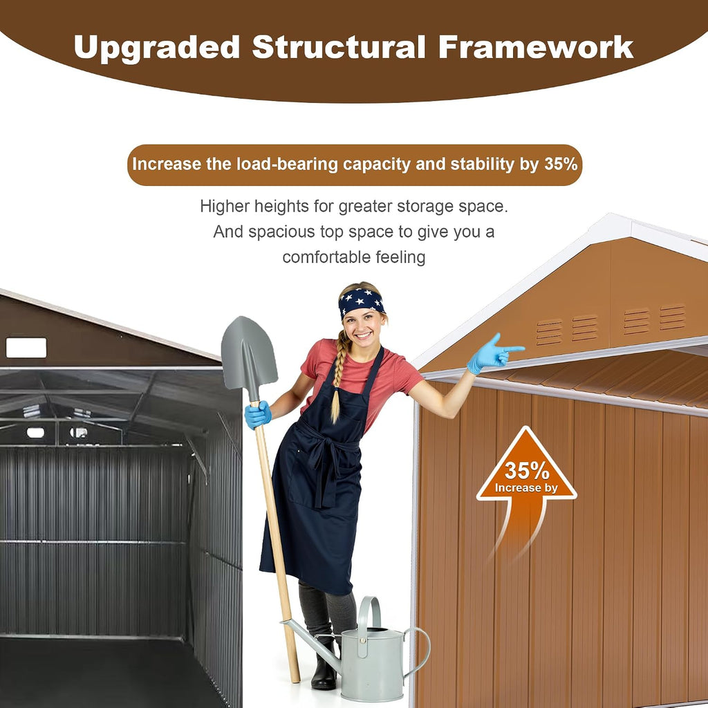 8x10 Outdoor Storage Shed, Heavy Duty Metal Shed, Lockable Garden Sheds with Sliding Door, Window and Airflow Design, Waterproof Steel Tool Sheds & Outdoor Storage for Backyard