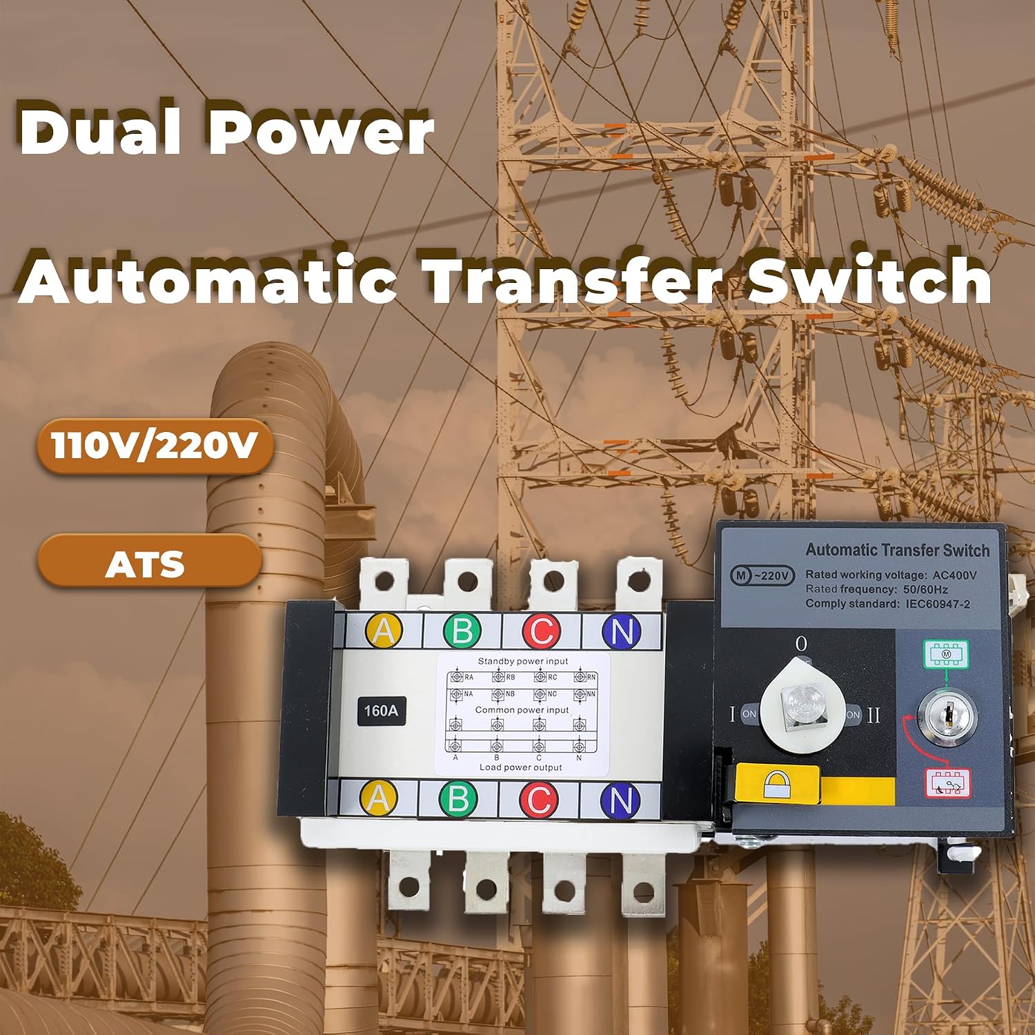 kimllier Dual Power Automatic Transfer Switch 4P ATS 160A 220V Automatic Transfer AC Generator