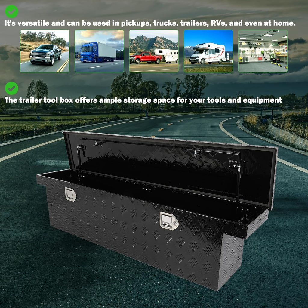 SCITOO 60' Aluminum Diamond Plate Truck Bed Tool Box,Heavy Duty Crossover Storage for Most Full Size Pickups,Lockable Weatherproof Chest,Fits 60'WX14'DX14'H Truck Beds,Easy Access to Load and Unload
