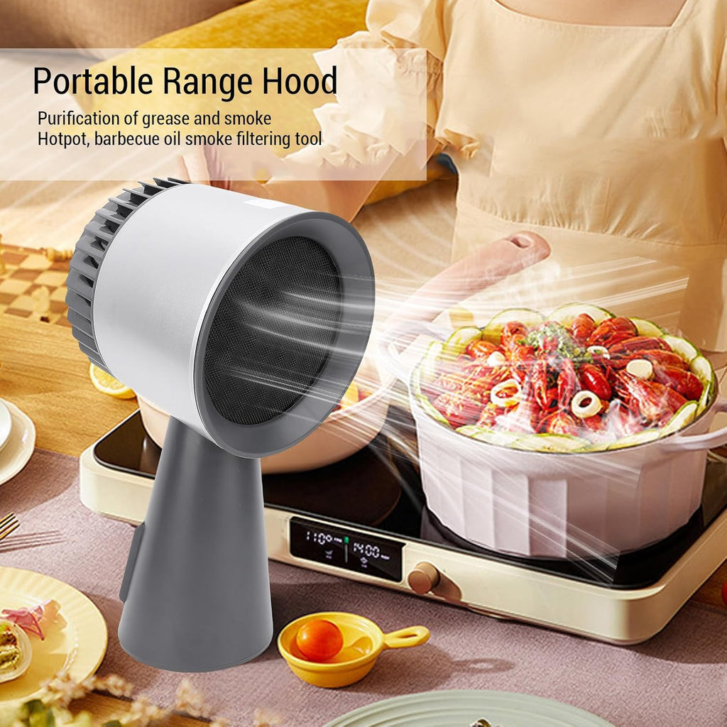 Portable Range Hood with Negative Ion Generator, 3 Speed Motor, Cooling Filter and Oil Collection Box, Compact Quiet Design for Home, Camping, Small Gatherings, Smoke Air (US Plug)