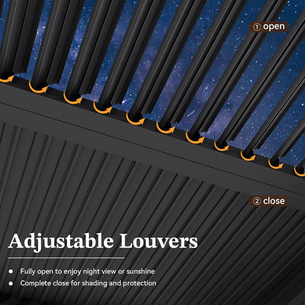 Louvered Pergola 12ft x 20ft Outdoor Aluminum Pergola with Adjustable Top for Decks, Gardens and Backyards, Gray
