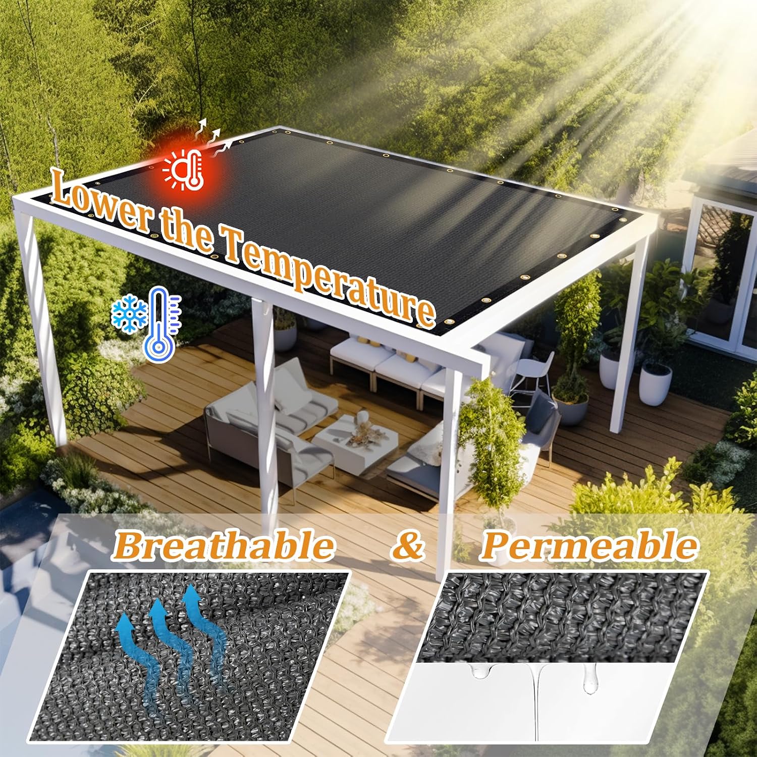 Shade&Beyond Customized Size 12' X 16' Shade Cloth with Grommets, 90% UV Protection UV Protection Mesh Tarp Sun Screens for Patio GN02, Dark Gray