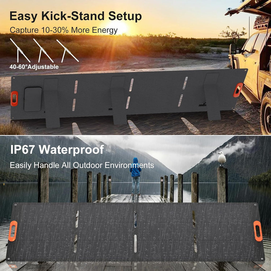 Solarapex 200W Portable Solar Panel, IP67 Waterproof ETFE One-Piece Lamination, 23.5% Efficiency Foldable Charger, USB/Type-C/MC4/XT60/DC8020/Anderson Output or High-Capacity Portable Power Station