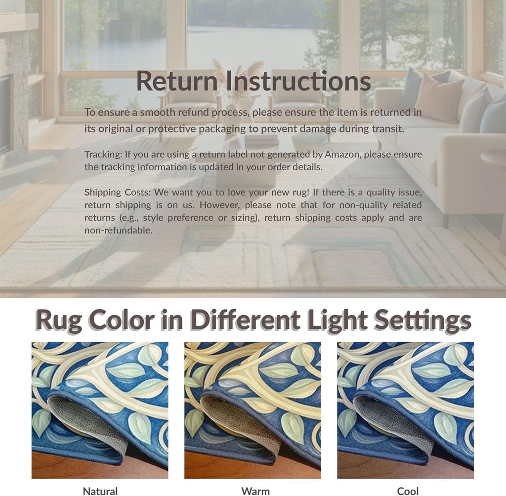 Design&I Low Pile Flatwoven Area Rug 5x7, Tropical Fish Coral Reef Marine Life Seascape, Machine Washable, Stain Resistant Indoor Rug for Living Room, Bedroom, Non Slip(Blue, 5x7, Pad)