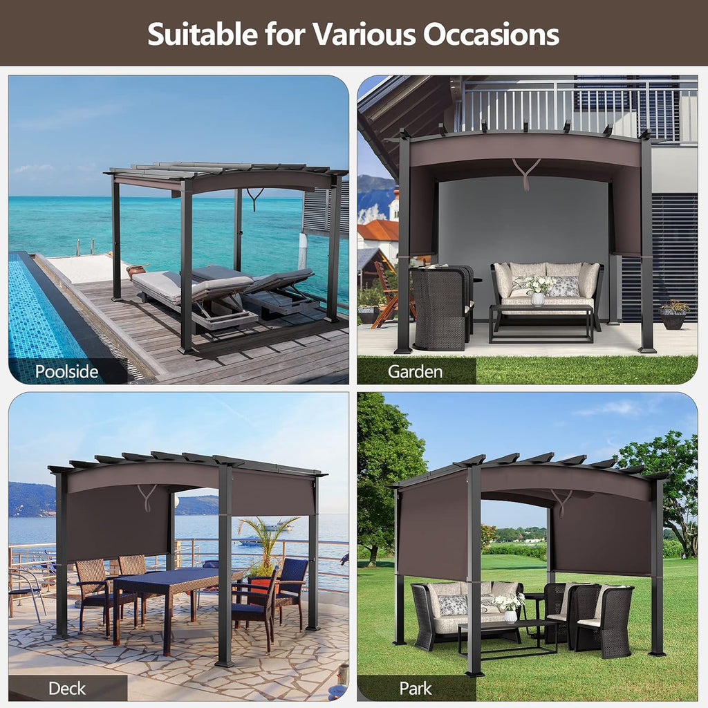 Tangkula 10ft x 10ft Outdoor Retractable Pergola, Patio Metal Pergola with Adjustable Sliding Sun Shade Canopy, Heavy-Duty Steel Frame, Patio Furniture Shelter for Backyard Garden Poolside (Brown)