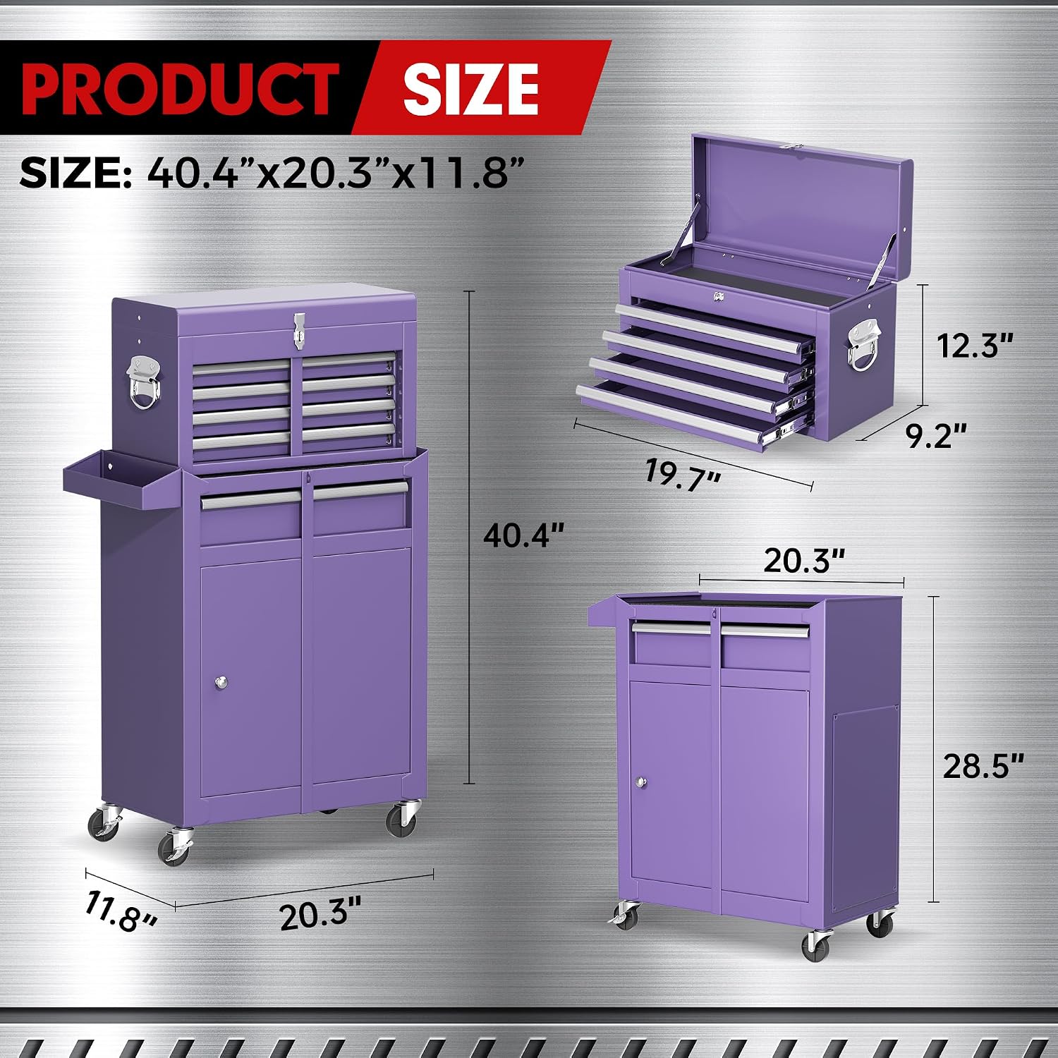 5-Drawer Rolling Tool Chest - Heavy-Duty Steel Tool Cabinet with Detachable Top Box, Locking Wheels & Security System for Garage/Workshop, 2-in-1 Design (Purple)