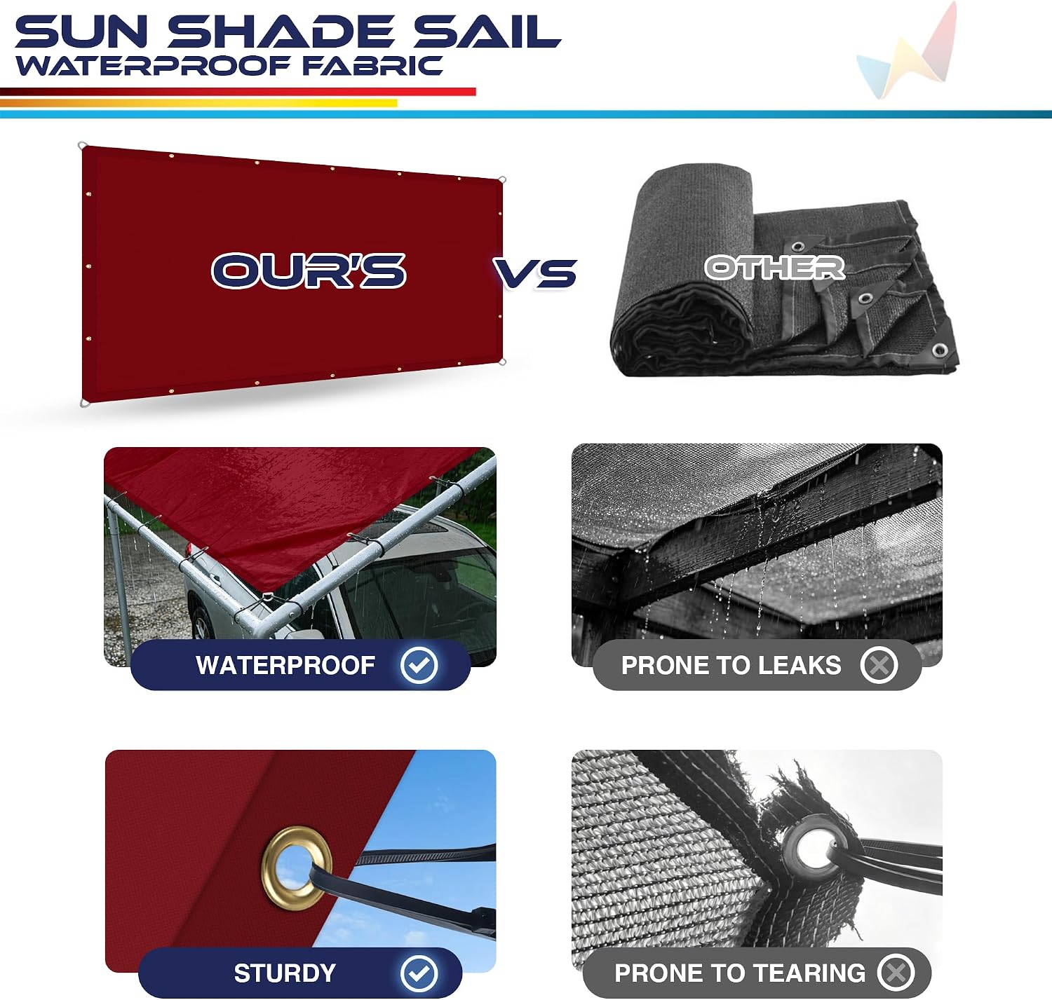 Windscreen4less 12' x 16' Waterproof Sun Shade Sail Straight Edge Outdoor Canopy Cover UV Block for Lawn Patio Backyard Garden Deck Pergola (Red)