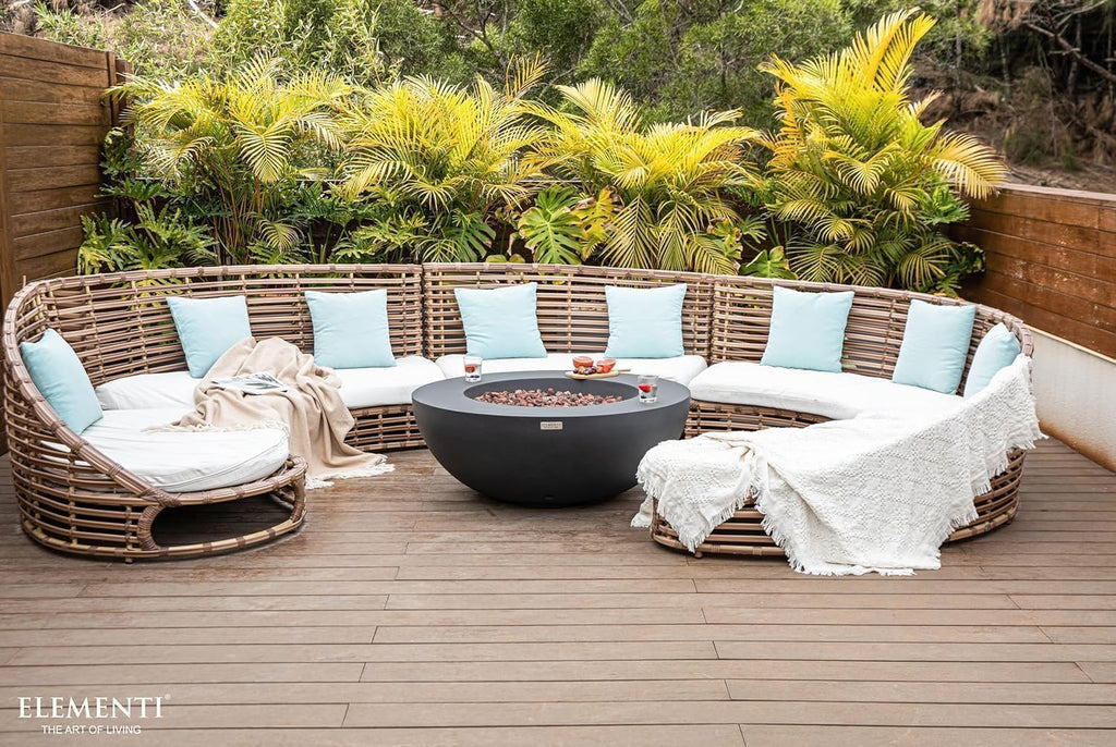 Elementi Lunar Bowl Cast Concrete Fire Table, Outdoor Fire Pit Fire Table Patio Furniture, Dark Gray (Natural Gas)