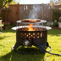 Breezz 20' Outdoor Fire Pit with Grill, 60000 BTU Smokeless Firepit, External Propane Required, Foldable Cooking Grate, Adjustable Flame, Patio Camping BBQ