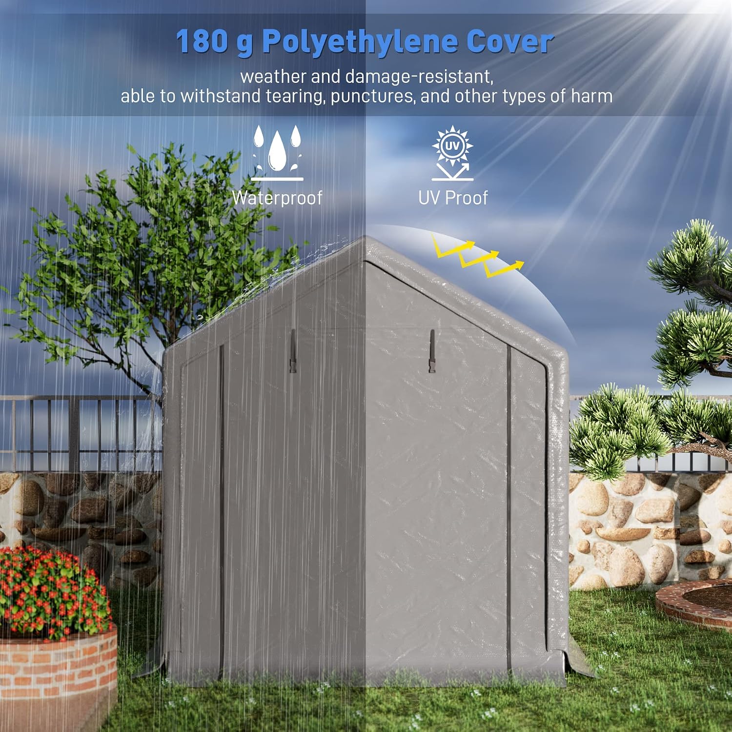 Outdoor Storage Shelter, 6x6 ft Portable Shed with Roll up Zipper Door, Waterproof and UV Resistant Anti-Snow, Heavy Duty Carport for Storing Garden Tools, Outdoor Equipment