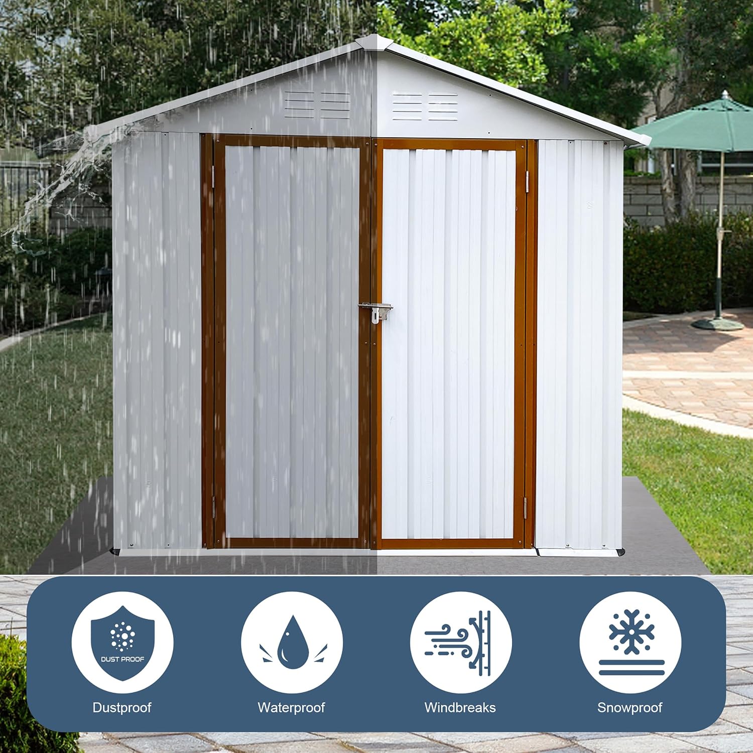 Shed with Windows,Large Metal Outdoor Storage Shed, Lockable Tool Storage shed, Steel Garden shed, Suitable for Backyard, Terrace, and Poolside (Roof White+Yellow, 6FTx4FT)