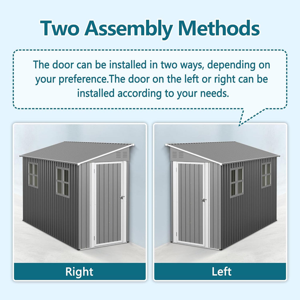 YOPTO 4x10 FT Lean to Outdoor Storage Shed with Floor Kit,Metal Shed W/Left/Right Optional Lockable Door & 2 Windows,Garden Tool Storage House W/Air Vents & Sloping Roof,for Backyard,Patio,Gray