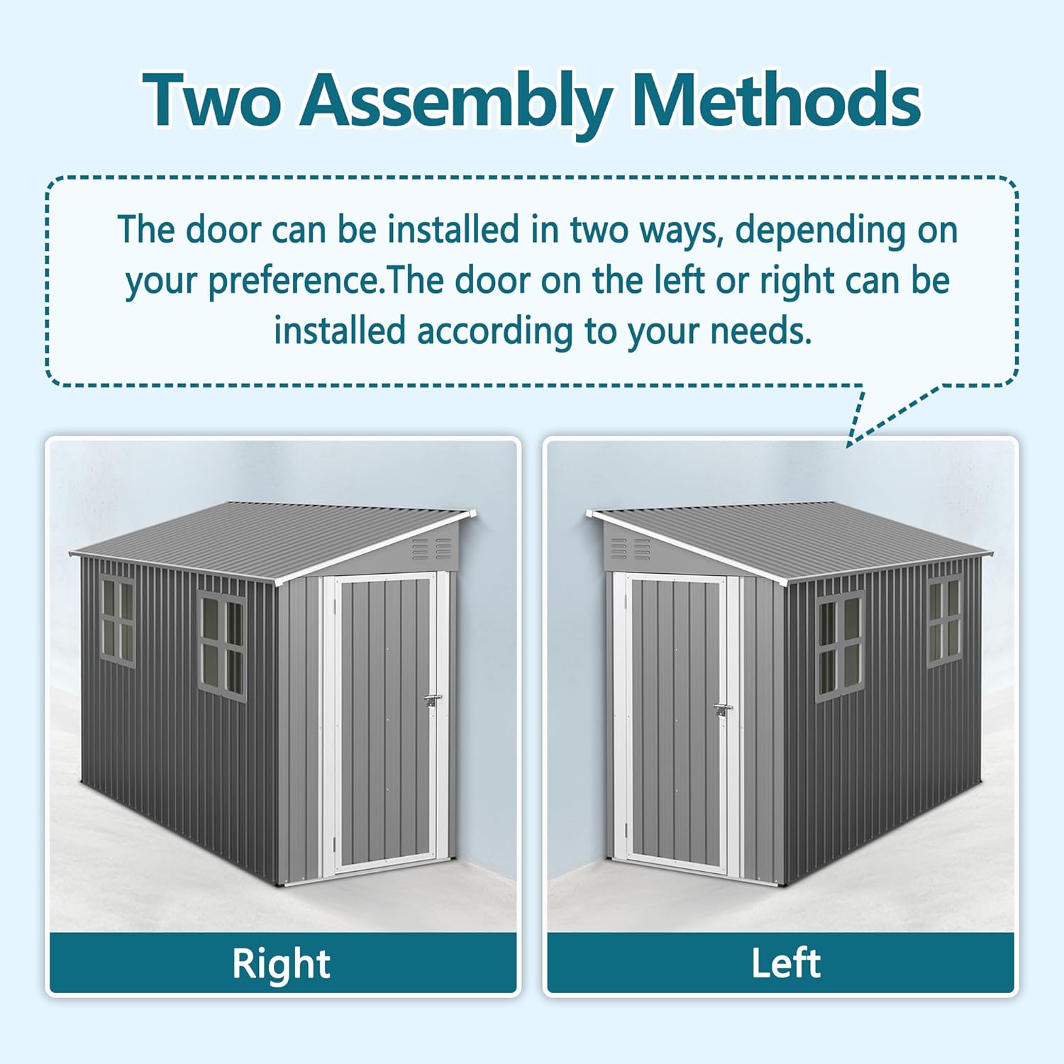 YOPTO 4x10 FT Lean to Outdoor Storage Shed with Floor Kit,Metal Shed W/Left/Right Optional Lockable Door & 2 Windows,Garden Tool Storage House W/Air Vents & Sloping Roof,for Backyard,Patio,Gray