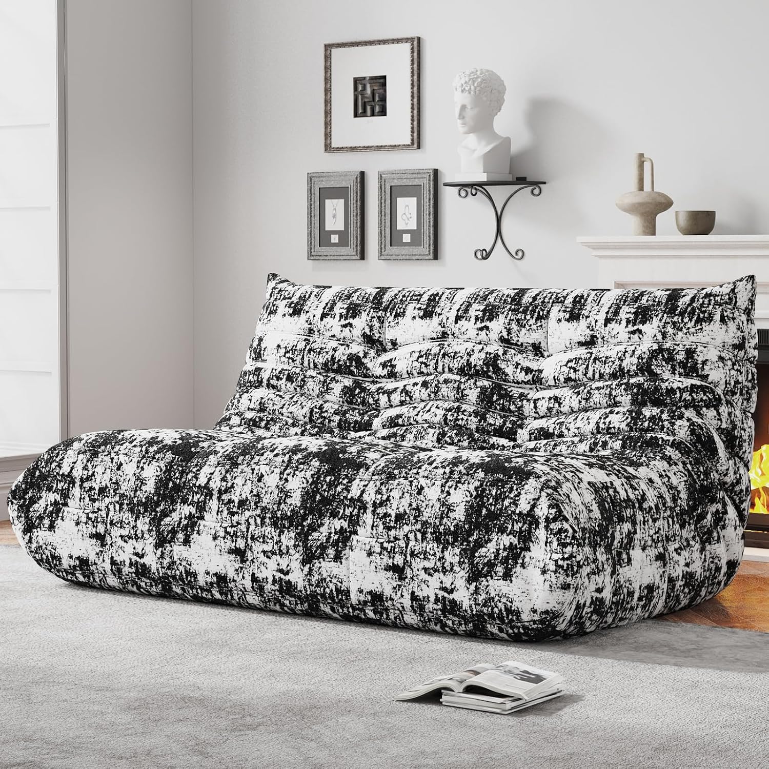 Bean Bag Chairs for Adults, Memory Foam Couch Loveseat Sofa Chair, Soft Teddy Material Cozy Comfy Reading Nook Chairs, Floor Chair for Living Room Bedroom Office(Ink Painting)