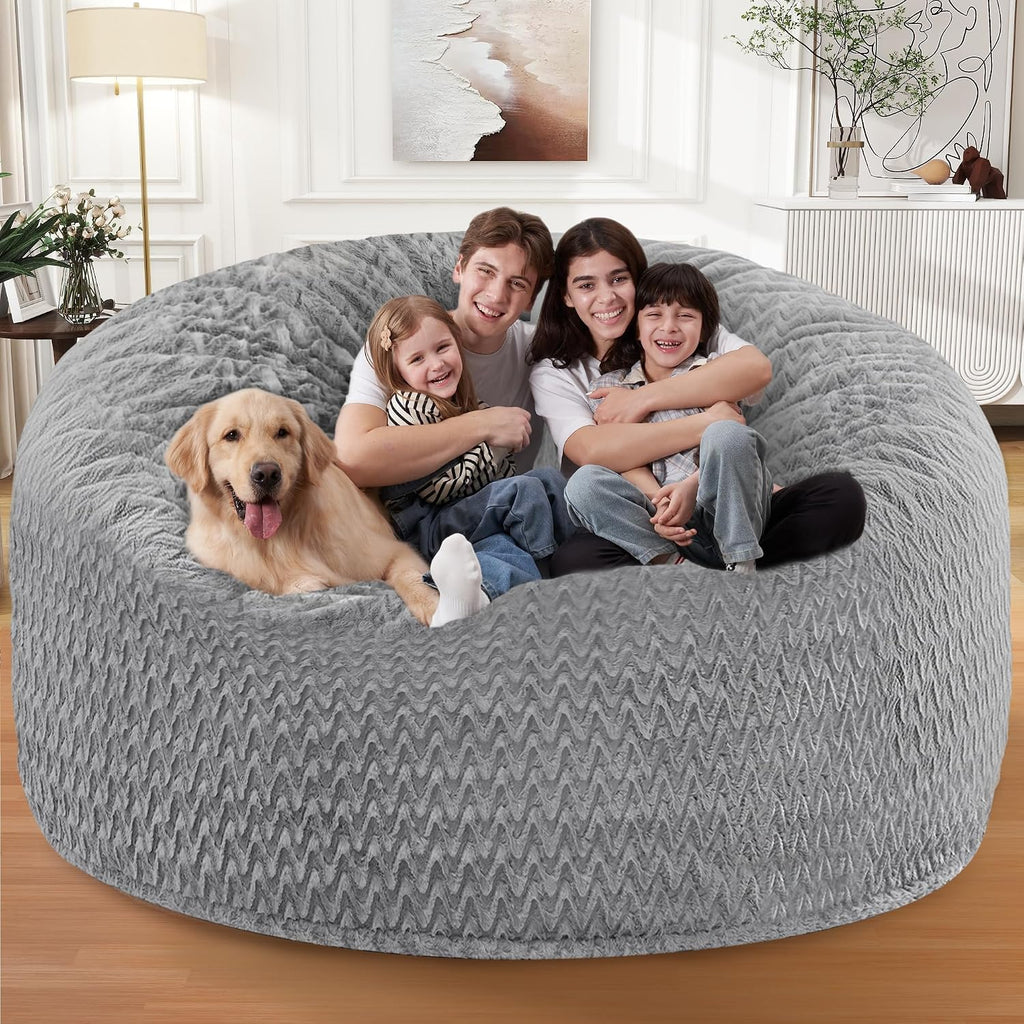 HABUTWAY 6FT Bean Bag Chair,Giant Bean Bag Chairs for Adults,Big Bean Bags with Memory Foam Filled, Large Beanbag Chairs with Chevron Plush Cover-Grey