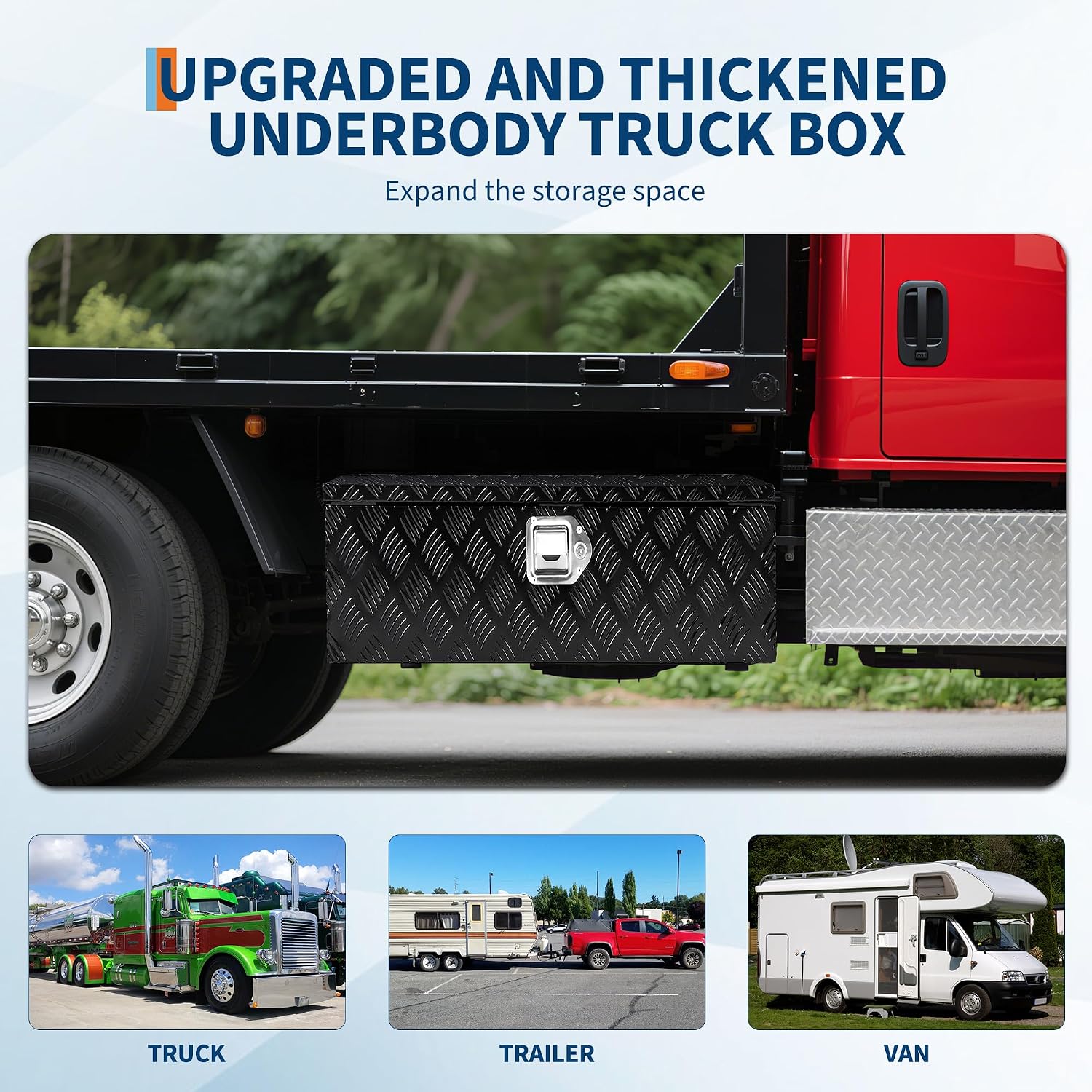 Garvee 48 Inch Truck Bed Tool Box, Heavy Duty Aluminum Diamond Plate Tool Box Chest, Waterproof Chest Storage Box with Lock for Trucks, Trailers, RVs, Warehouses
