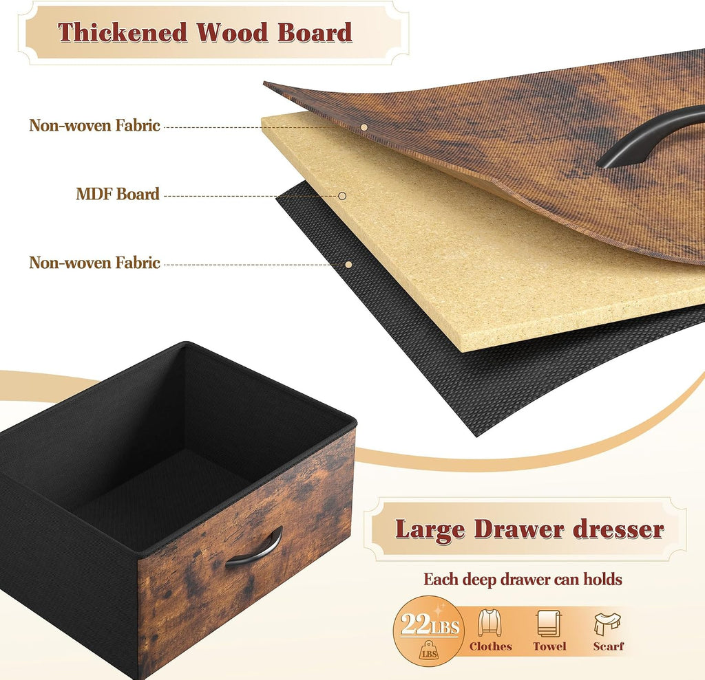 Dresser for Bedroom with Charging Station, 8 Drawers Dressers & Chests of Drawers for 50 55 inch TV, Dresser TV Stand for Bedroom, Fabric Dresser with Open Shelves for Living Room Hallway, Brown