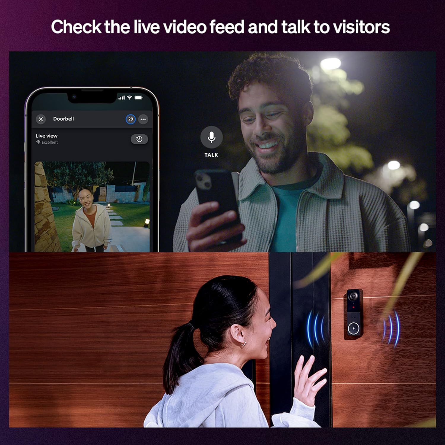 PHILIPS Hue Secure Wired Video Doorbell, 2K Resolution, Wide Angle View, Notifications, Doorbell Camera with Integrated Hue Lights, Two-way Audio, Infrared Night Visibility, Black