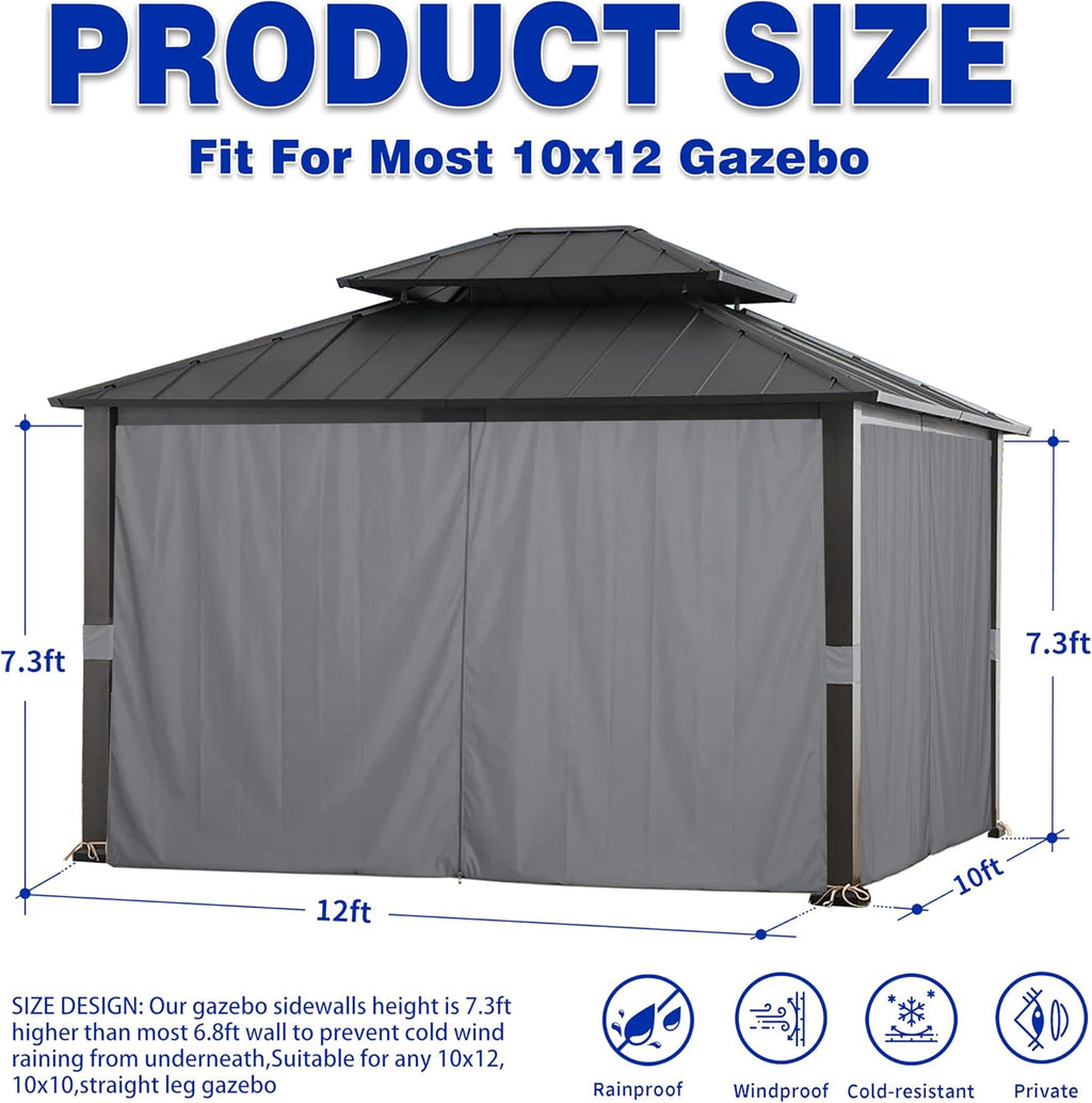 SCOCANOPY Gazebo 10' x 12' with Zipper 4-Panels Side Wall Universal Replacement Privacy Curtain Set Fit for 10X12 Ft Gazebo, (Burgundy)