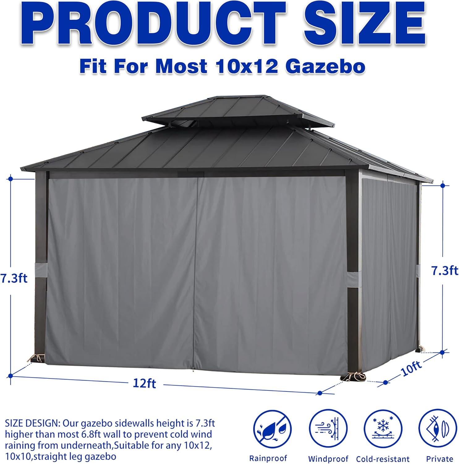 SCOCANOPY Gazebo 10' x 12' with Zipper 4-Panels Side Wall Universal Replacement Privacy Curtain Set Fit for 10X12 Ft Gazebo, (Burgundy)