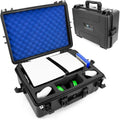 CASEMATIX Travel Case Compatible With PlayStation 5 Pro & PS5 Pro Disc Drive - Hard Shell Waterproof Case with Custom Foam for Console, Pro Controllers, Stand, Headset, Games & Accessories (Blue Lid)