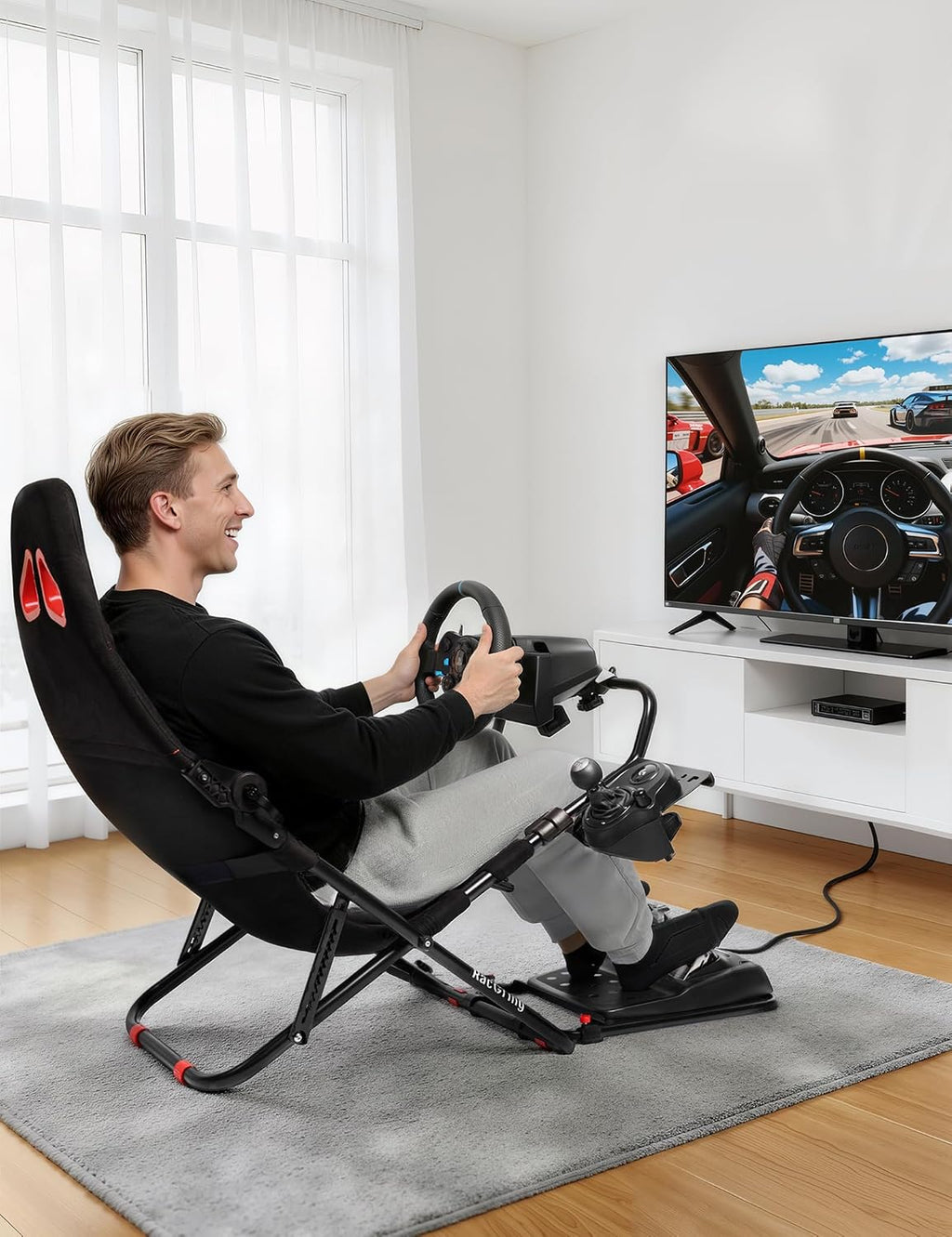 RACGTING Racing Simulator Cockpit for G920 G29 G923, Foldable Racing Simulator for Thrustmaster T248X T248 T300 T150 458 TX Xbox PS5 PS4 PC (Black)