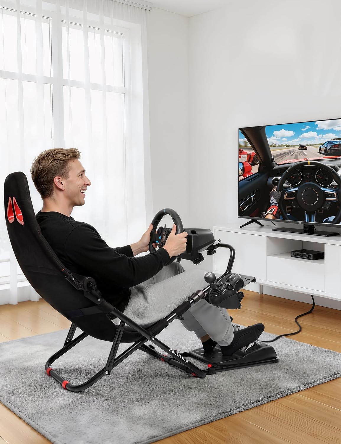 RACGTING Racing Simulator Cockpit for G920 G29 G923, Foldable Racing Simulator for Thrustmaster T248X T248 T300 T150 458 TX Xbox PS5 PS4 PC (Black)