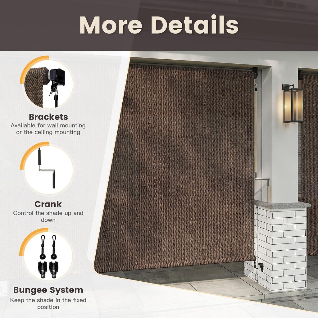 VICLLAX Cordless Outdoor Roller Shade for Patio 9 ftx8 ft, Outdoor Blind Patio Shade Roller Up for Porch Gazebo with Spliced Design, Mocha