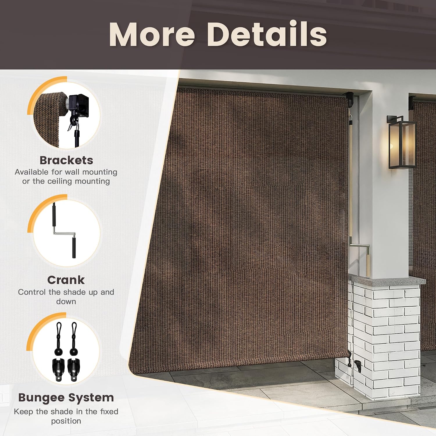 VICLLAX Cordless Outdoor Roller Shade for Patio 9 ftx8 ft, Outdoor Blind Patio Shade Roller Up for Porch Gazebo with Spliced Design, Mocha
