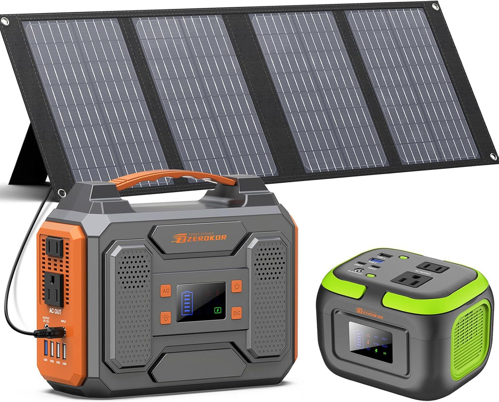 300W Portable Battery Power Station with Solar Panel 40W, 110V AC Outlet 120W Solar Power Pack Generator with USB C DC for Tent Camping Laptop Smart Devices RV Home Use VanLife Outdoor Power Outage