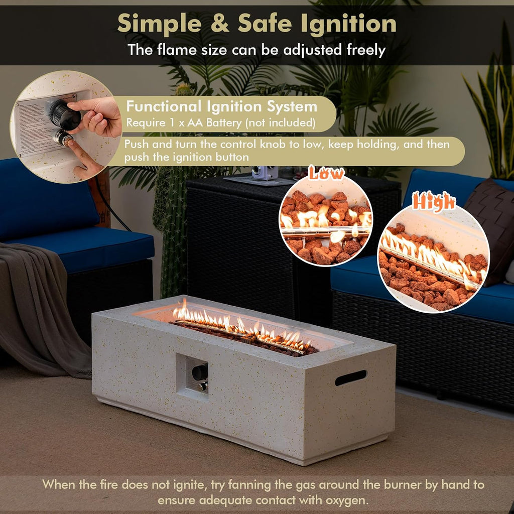 Giantex Propane Fire Pit Table, 50,000 BTU Terrazzo Gas Fire Table w/Simple Ignition System & Stainless Steel Burner, Protective PVC Cover, CSA Certified, 42' Outdoor Firepit for Patio, Yard, Garden