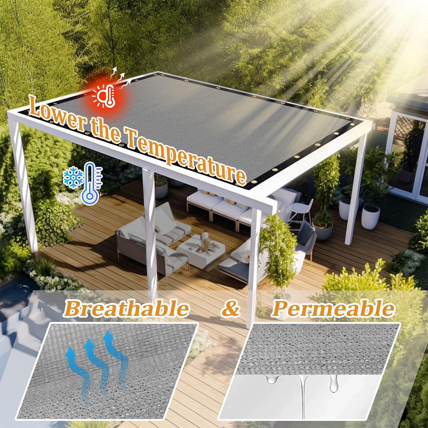 Shade&Beyond Customized Size 12' X 16' Shade Cloth with Grommets, 90% UV Protection Pergola Shade Cover Mesh Tarp Sun Screens for Patio GN08, Light Gray
