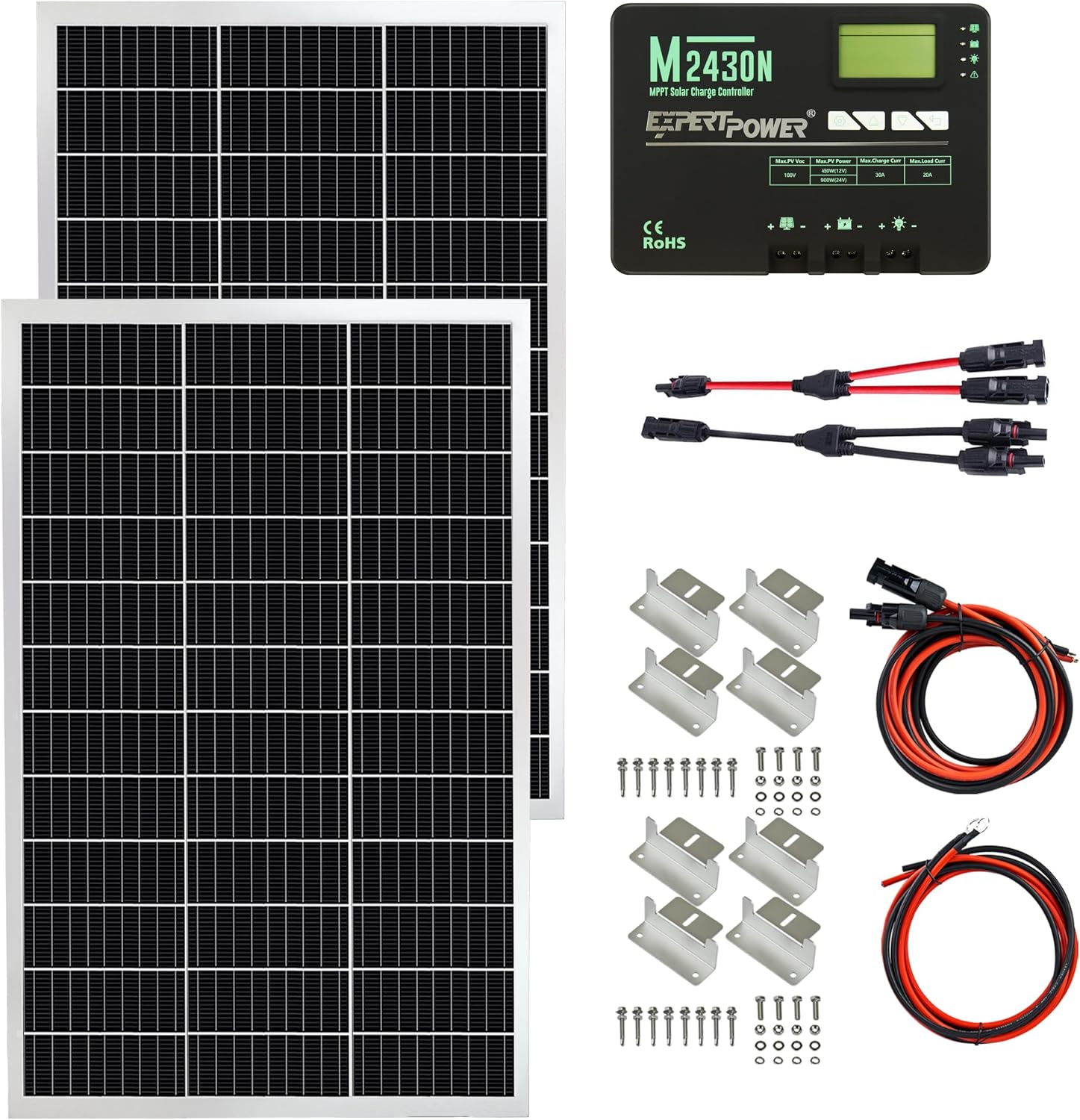 ExpertPower Solar Panel Kit | 200-watt 12-Volt Mono Solar Panel + MPPT 30A 12V/24V Solar Charge Controller, for RV, Marine, Cabin, Off-Grid DIY, Solar Projects and More