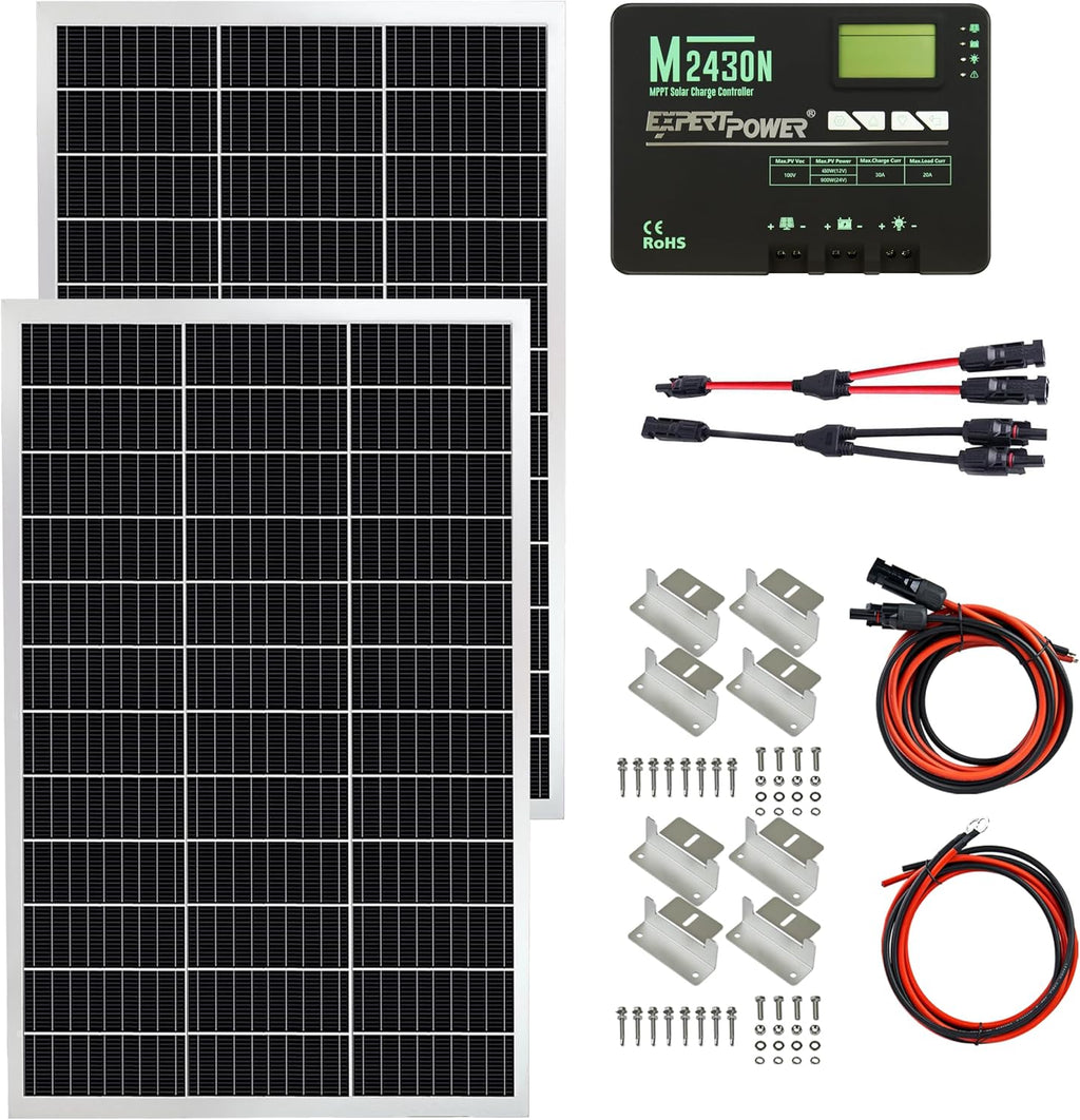 ExpertPower Solar Panel Kit | 200-watt 12-Volt Mono Solar Panel + MPPT 40A 12V/24V Solar Charge Controller, for RV, Marine, Cabin, Off-Grid DIY, Solar Projects and More