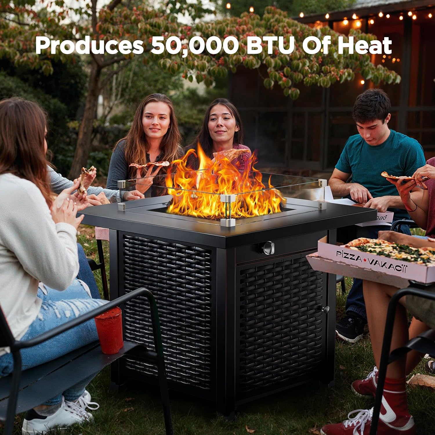 Ciays Propane Fire Pit, 28″ Outdoor Gas Fire Pit, 50,000 BTU Steel Fire Table with Glass Wind Guard, Lid & Lava Rock, Add Warmth and Ambience to Gatherings On Patio Deck Garden (2 Packages)
