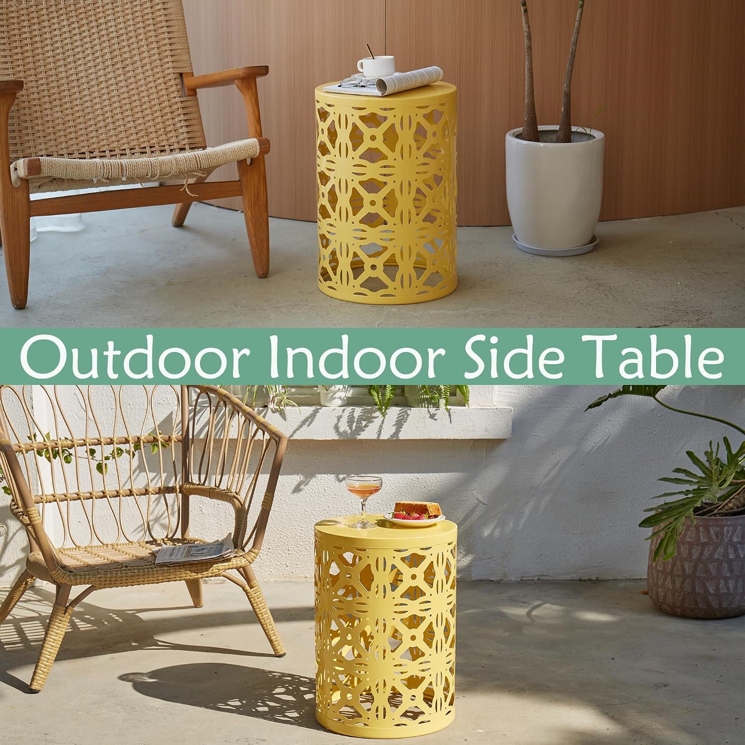 Y&M Set of 3 Round Heavy-Duty Side Table End Table, Outdoor Decorative Garden Stool Plant StandCoffee Table for Indoor Multifunctional Use,-Yellow(Ship from US)
